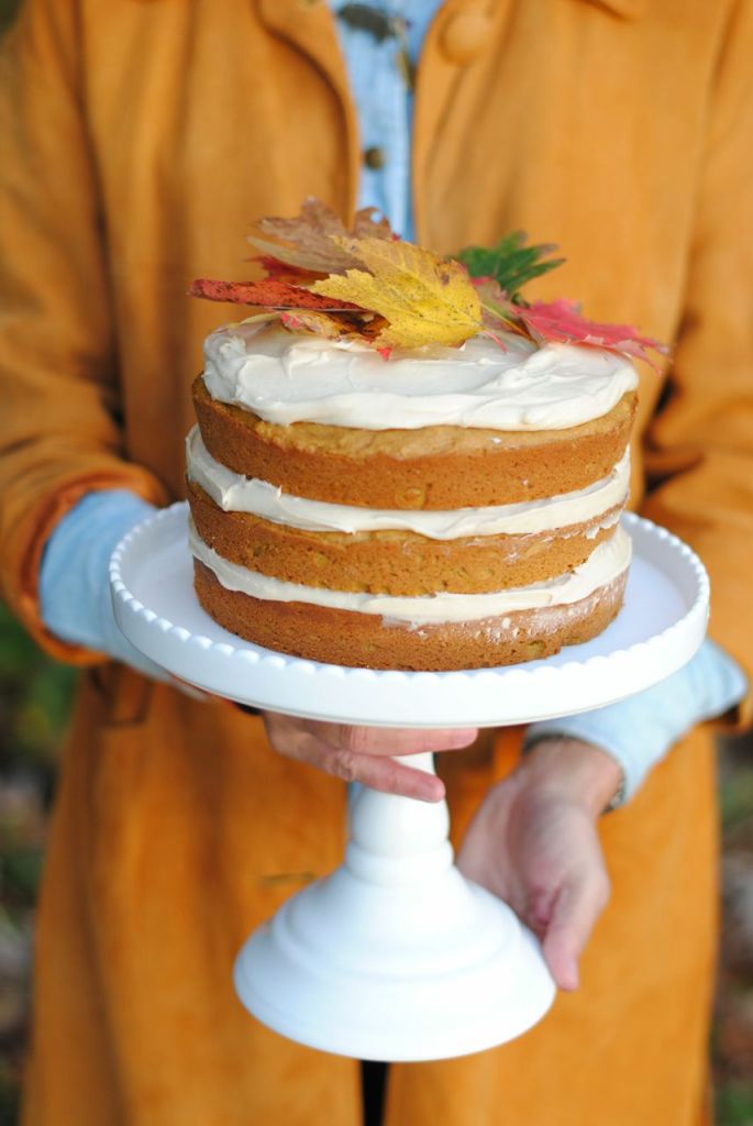 Pumpkin Spice Cake with Caramel Cream Cheese Frosting